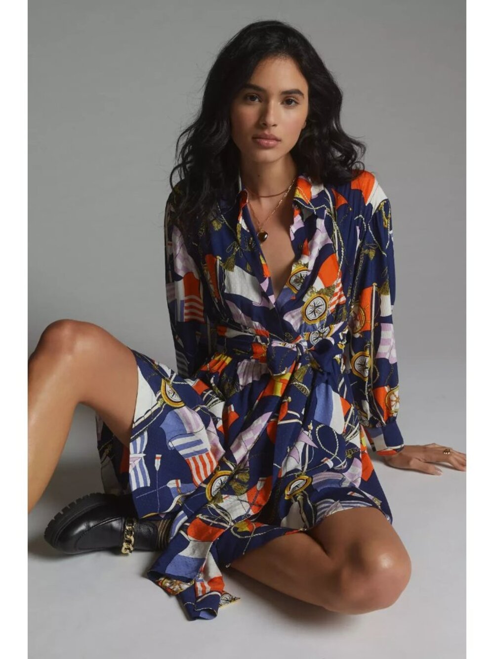 NWT Anthropologie Maeve Mini Shirtdress in Navy Flag Sail Nautical Dress XS $160